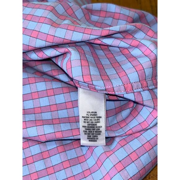 Mens Bonobos Purple Blue Pink Checkered Long Sleeve Slim Fit Button Down Shirt L - Picture 9 of 9
